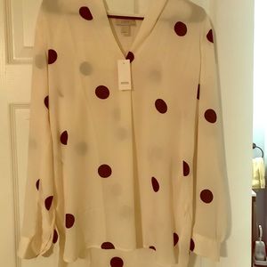 Sheer white with black polka dots top